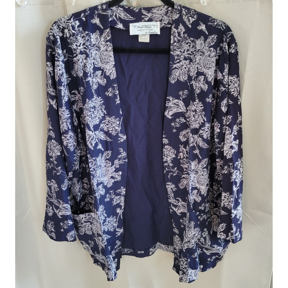 Vtg Tareti Howard Levi Blazer Size 12P Blue Floral Lined Jacket Long‎ Art 15390x
